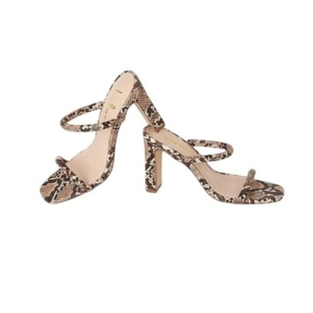 Lulus Xenya Tan Multi Snake‎ Print Square Toe High Heel Sandals 7.5 NIB